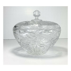 Vintage Beautiful Etched/Cut Crystal Lidded Large Candy Jar, H7.5”XL8”W5.5”